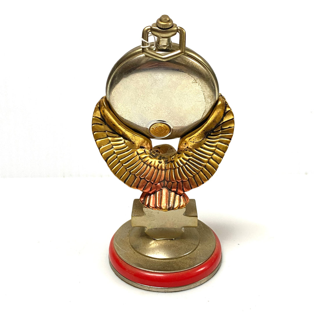 W085 Vintage 1998 Franklin Mint Harley-Davidson "Billy Bike" Chopper Precision Pocket Watch & Eagle Stand