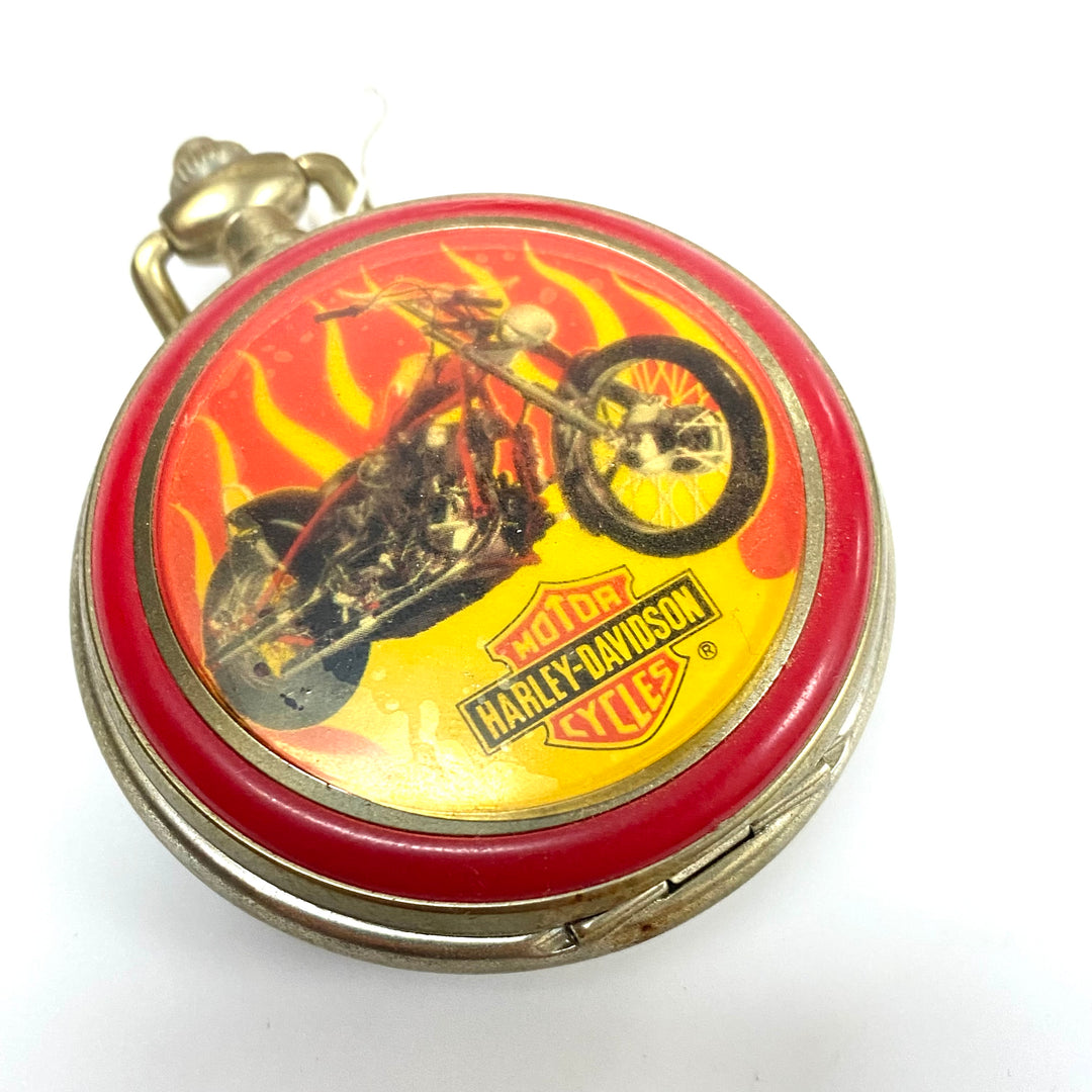 W085 Vintage 1998 Franklin Mint Harley-Davidson "Billy Bike" Chopper Precision Pocket Watch & Eagle Stand