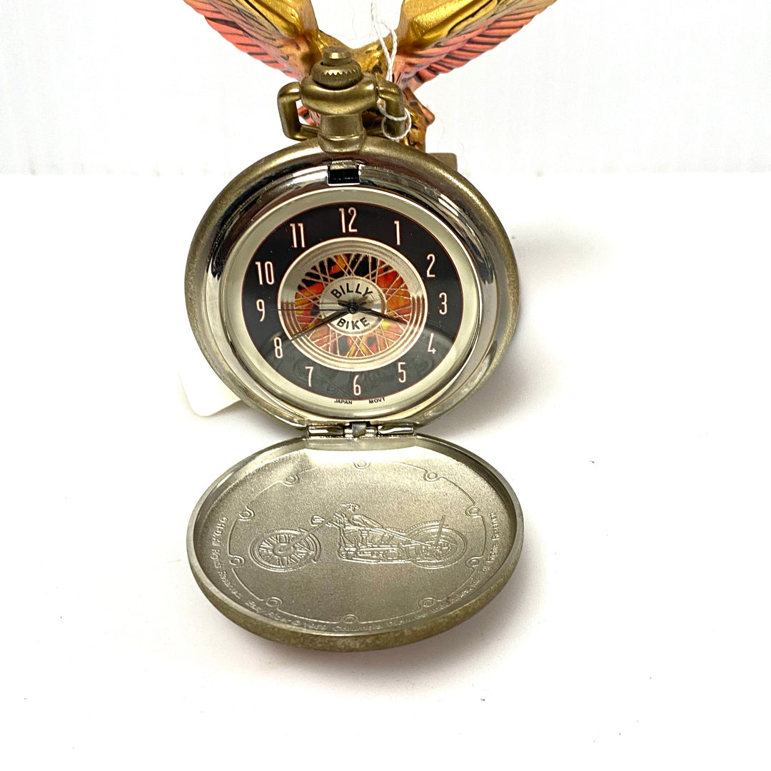 W085 Vintage 1998 Franklin Mint Harley-Davidson "Billy Bike" Chopper Precision Pocket Watch & Eagle Stand