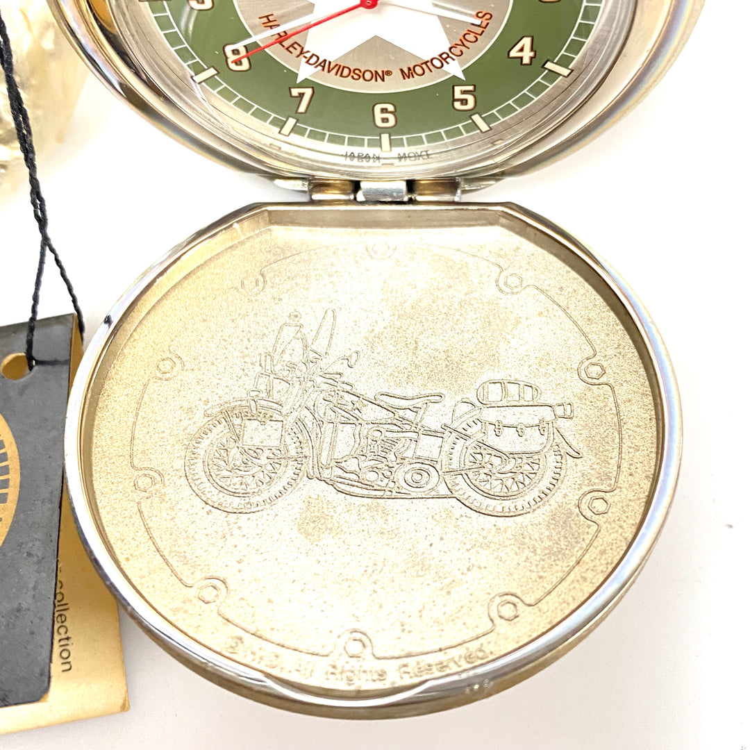 w086 Vintage Franklin Mint Harley-Davidson 1942 WLA Military Pocket Watch & Stand