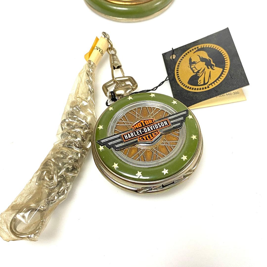 w086 Vintage Franklin Mint Harley-Davidson 1942 WLA Military Pocket Watch & Stand