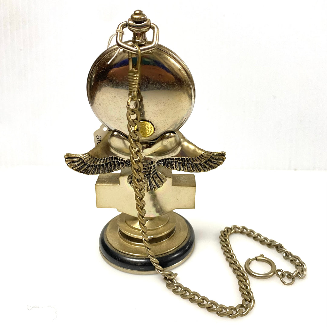 w088 Vintage Franklin Mint Harley-Davidson Collector's Pocket Watch &Eagle Stand