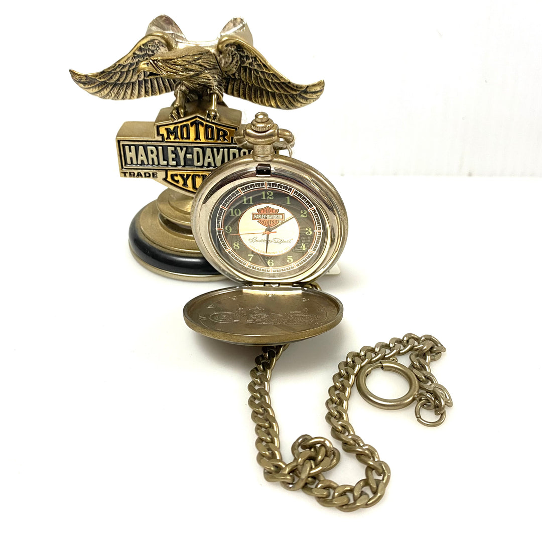 w088 Vintage Franklin Mint Harley-Davidson Collector's Pocket Watch &Eagle Stand