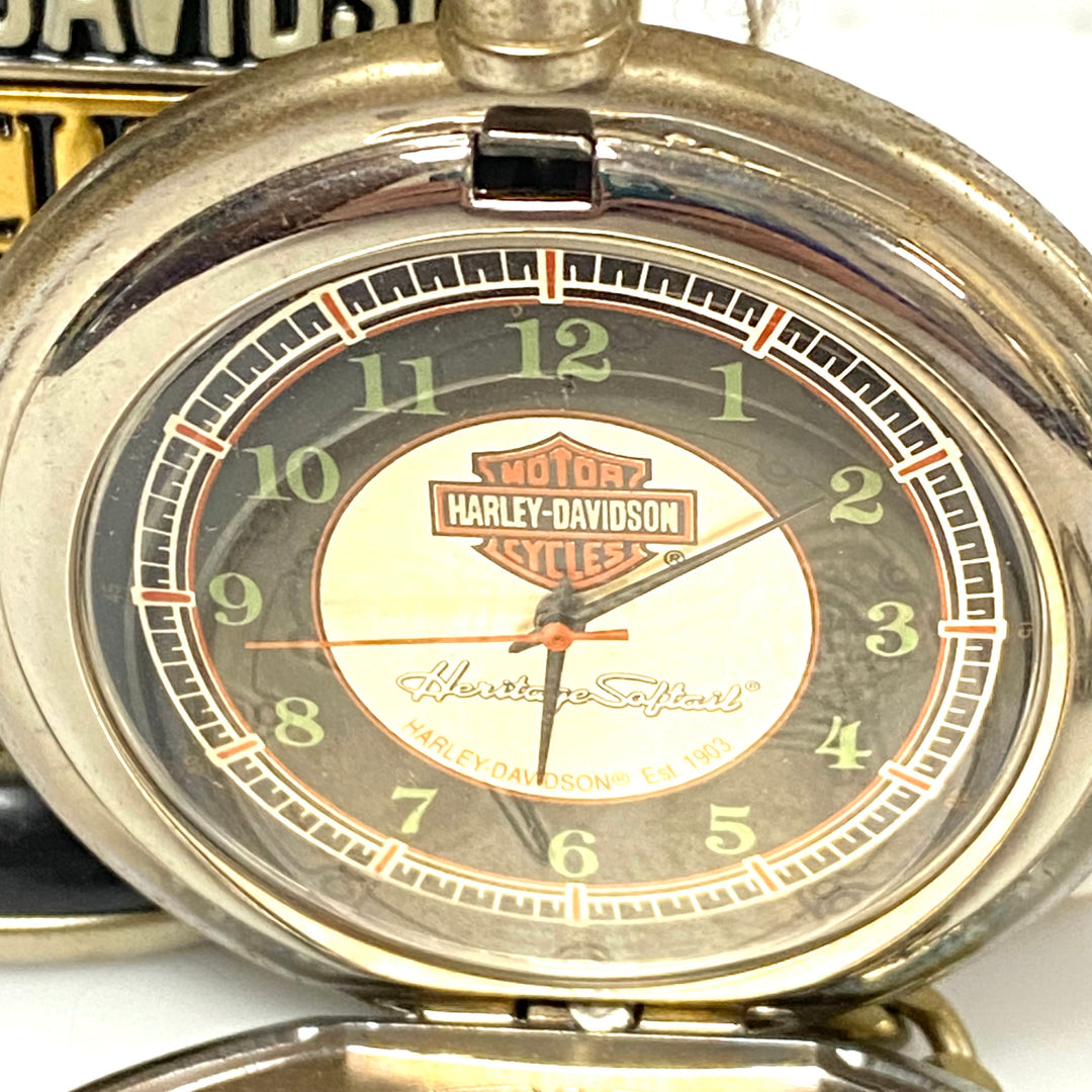 w088 Vintage Franklin Mint Harley-Davidson Collector's Pocket Watch &Eagle Stand