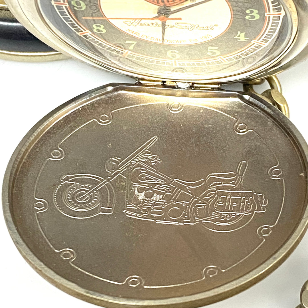 w088 Vintage Franklin Mint Harley-Davidson Collector's Pocket Watch &Eagle Stand