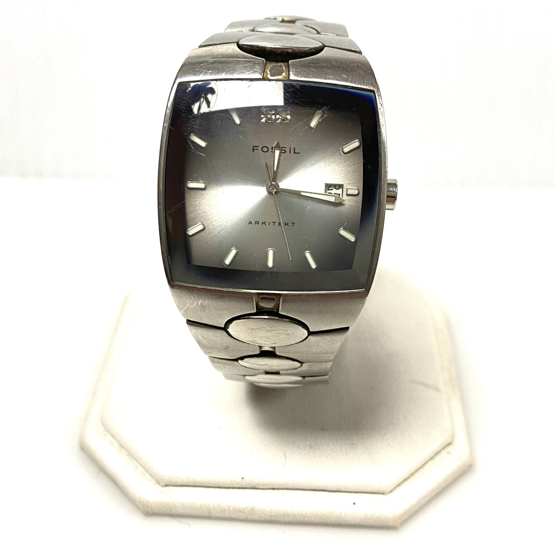 w091 Vintage Fossil Arkitekt Stainless Steel Men' Wrist Watch Barrel-shaped Case