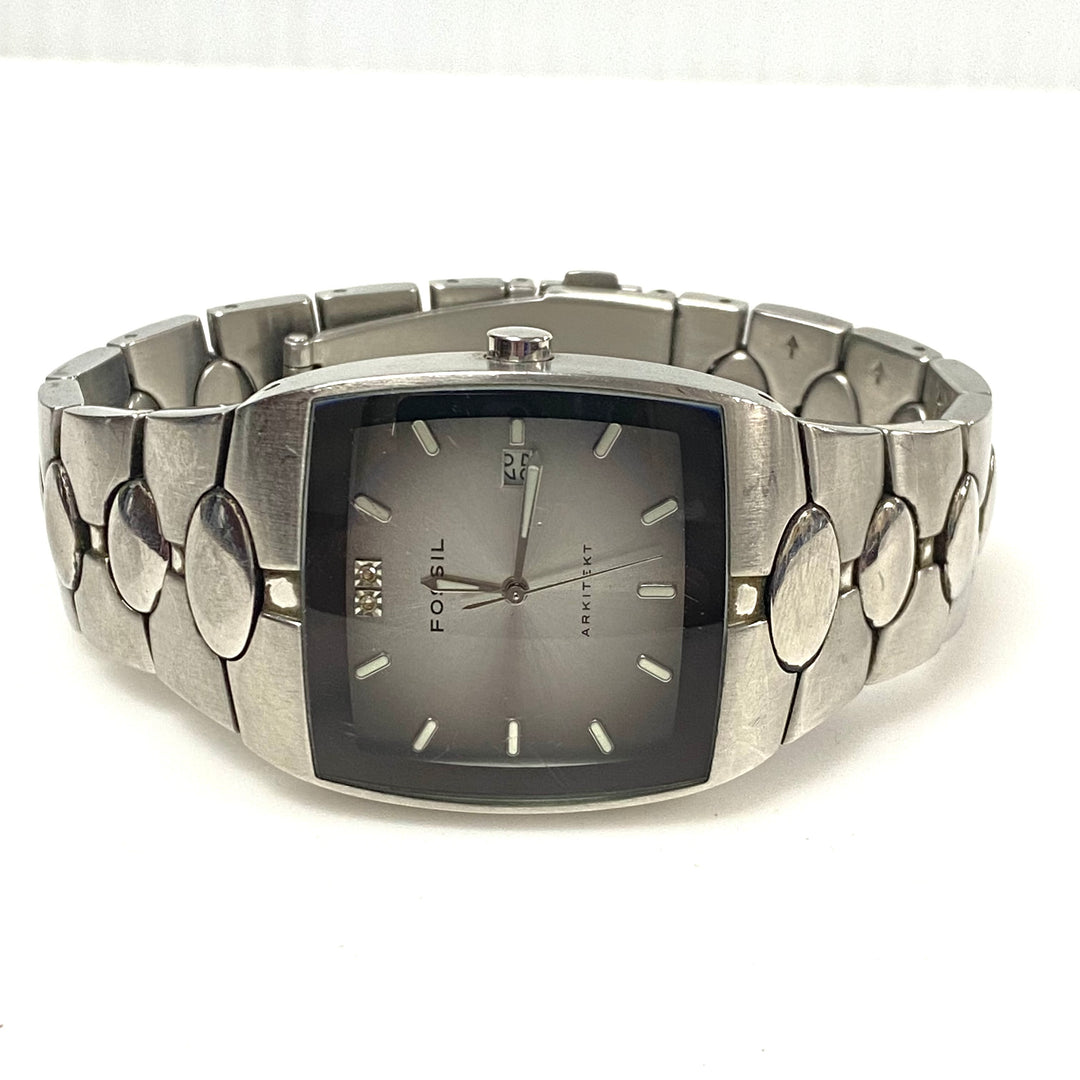 w091 Vintage Fossil Arkitekt Stainless Steel Men' Wrist Watch Barrel-shaped Case