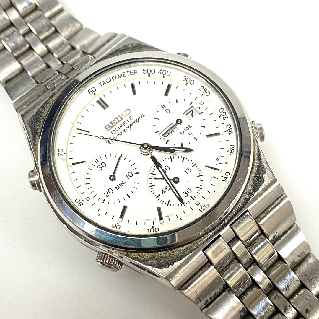 w092 Vintage Seiko Quartz Chronograph Stainless Steel Men' Wrist Watch 7A38-7280