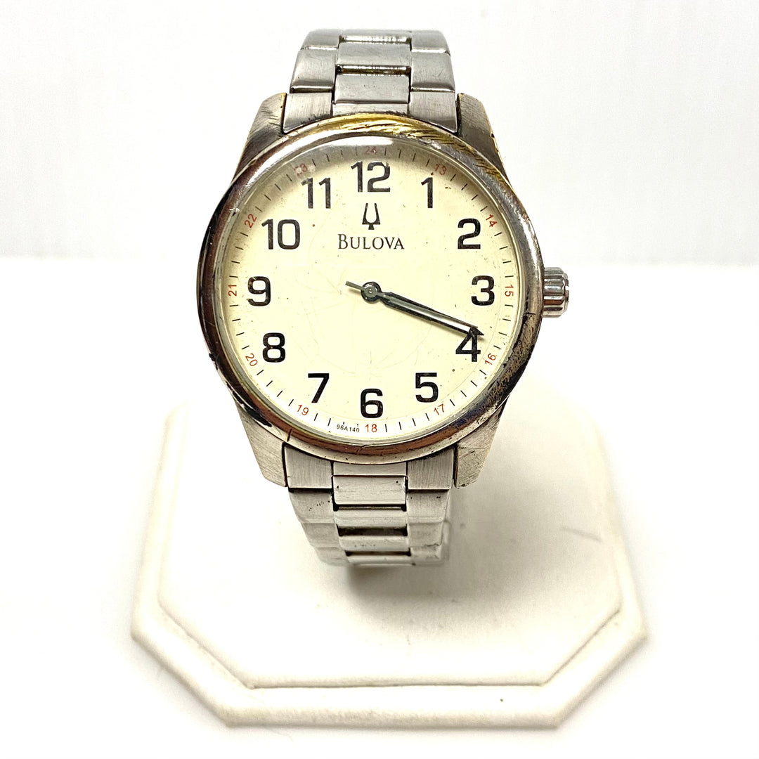 w093 Vintage Bulova Men's Wrist Watch Railroad-style Dial 24-hour Military Time