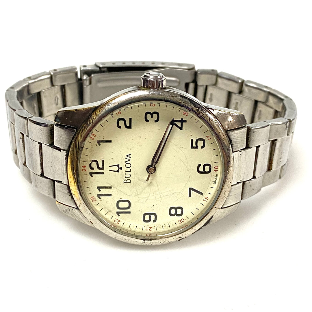 w093 Vintage Bulova Men's Wrist Watch Railroad-style Dial 24-hour Military Time