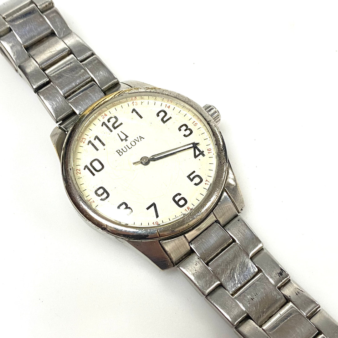 w093 Vintage Bulova Men's Wrist Watch Railroad-style Dial 24-hour Military Time