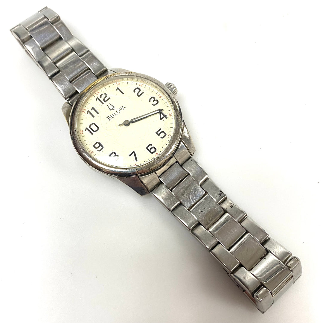 w093 Vintage Bulova Men's Wrist Watch Railroad-style Dial 24-hour Military Time