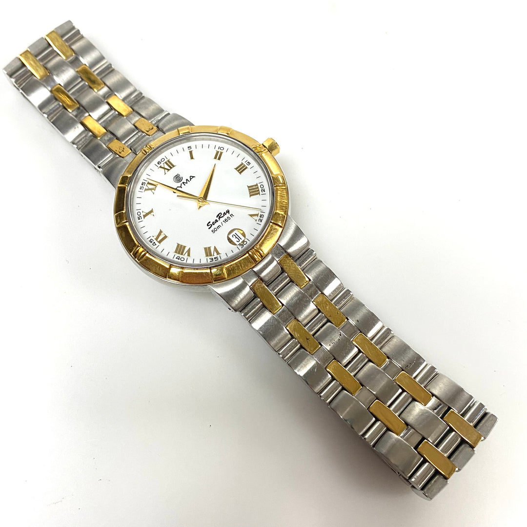 w097 Vintage Cyma SeaRay Le Locle Two-tone Stainless Steel Quartz Wrist Watch