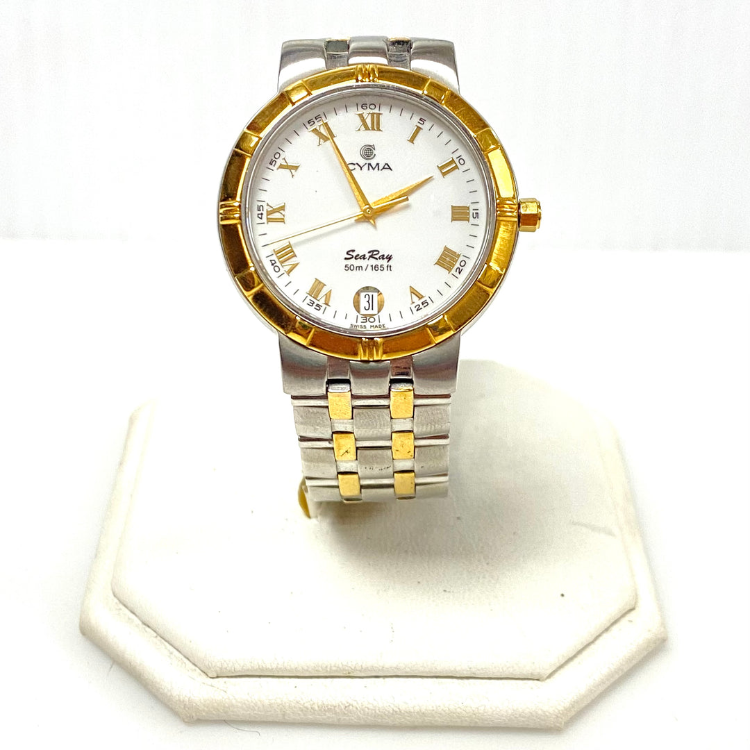 w097 Vintage Cyma SeaRay Le Locle Two-tone Stainless Steel Quartz Wrist Watch