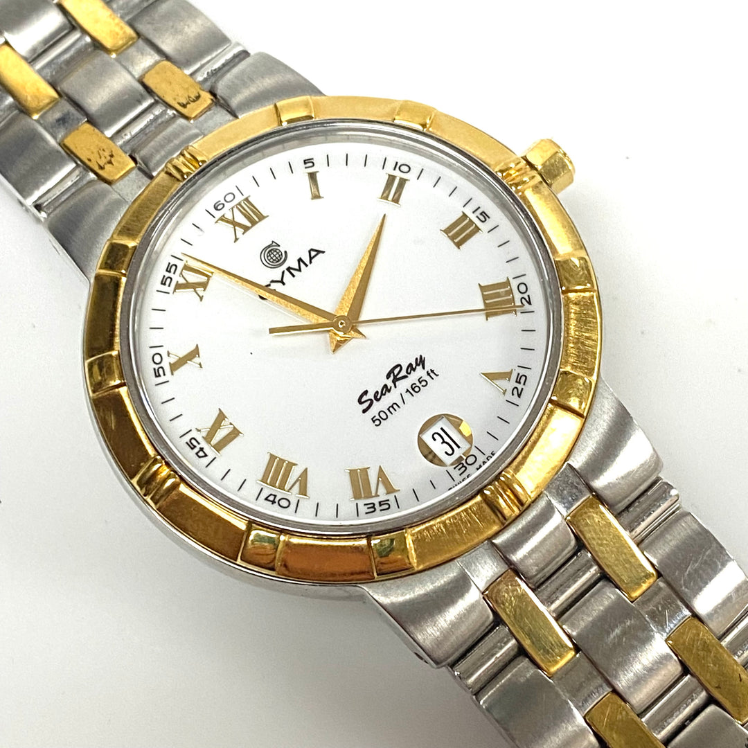 w097 Vintage Cyma SeaRay Le Locle Two-tone Stainless Steel Quartz Wrist Watch