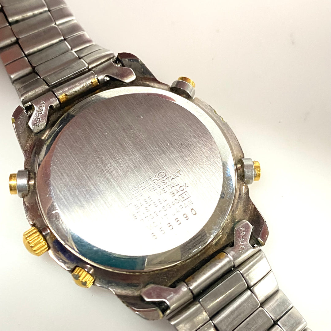 w098 vintage Seiko Chronograph Alarm Wrist Watch Japan Quartz Movement Stainless