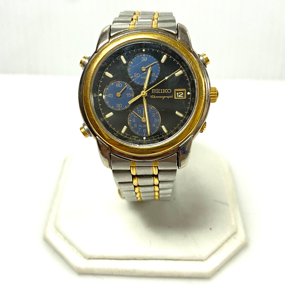 w098 vintage Seiko Chronograph Alarm Wrist Watch Japan Quartz Movement Stainless
