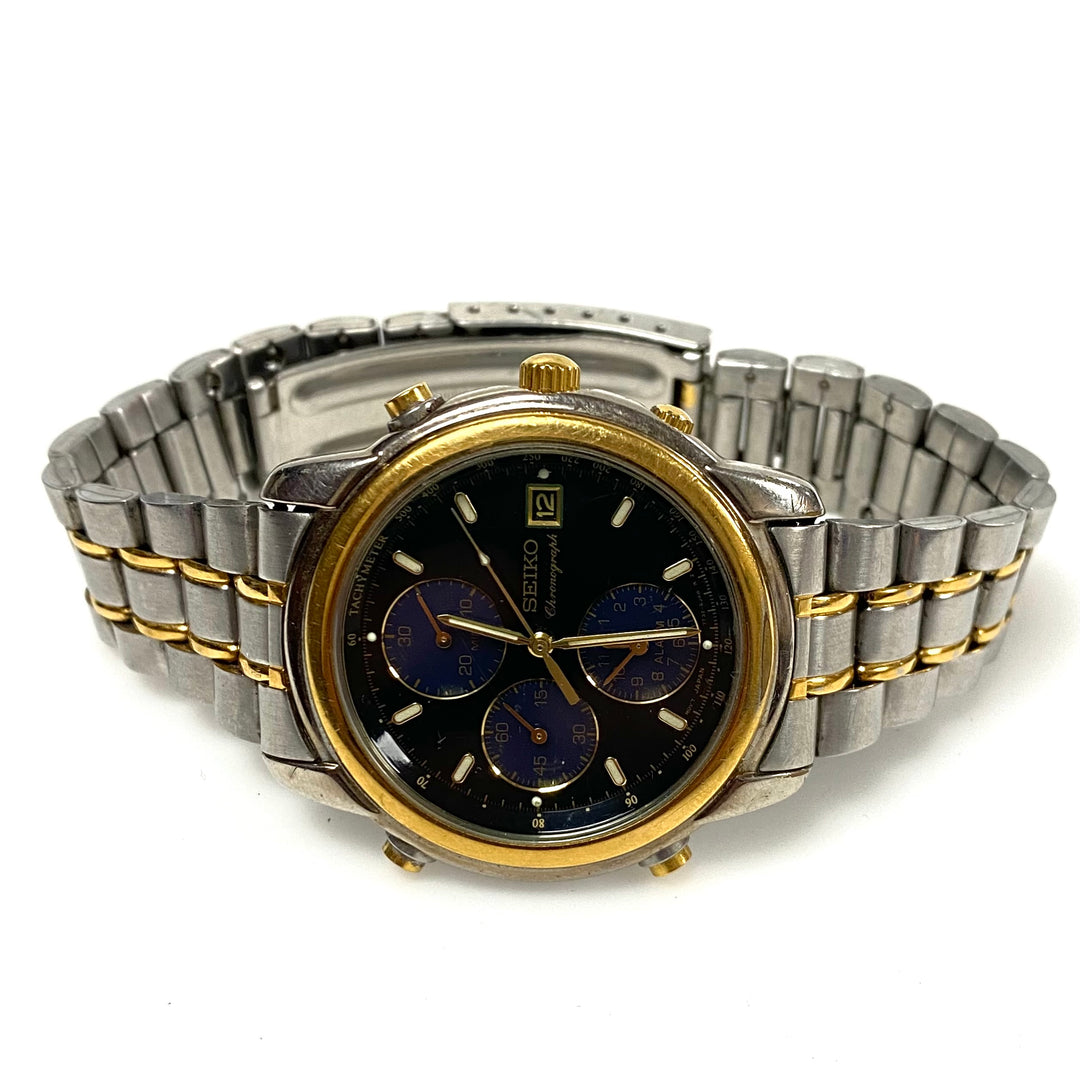 w098 vintage Seiko Chronograph Alarm Wrist Watch Japan Quartz Movement Stainless