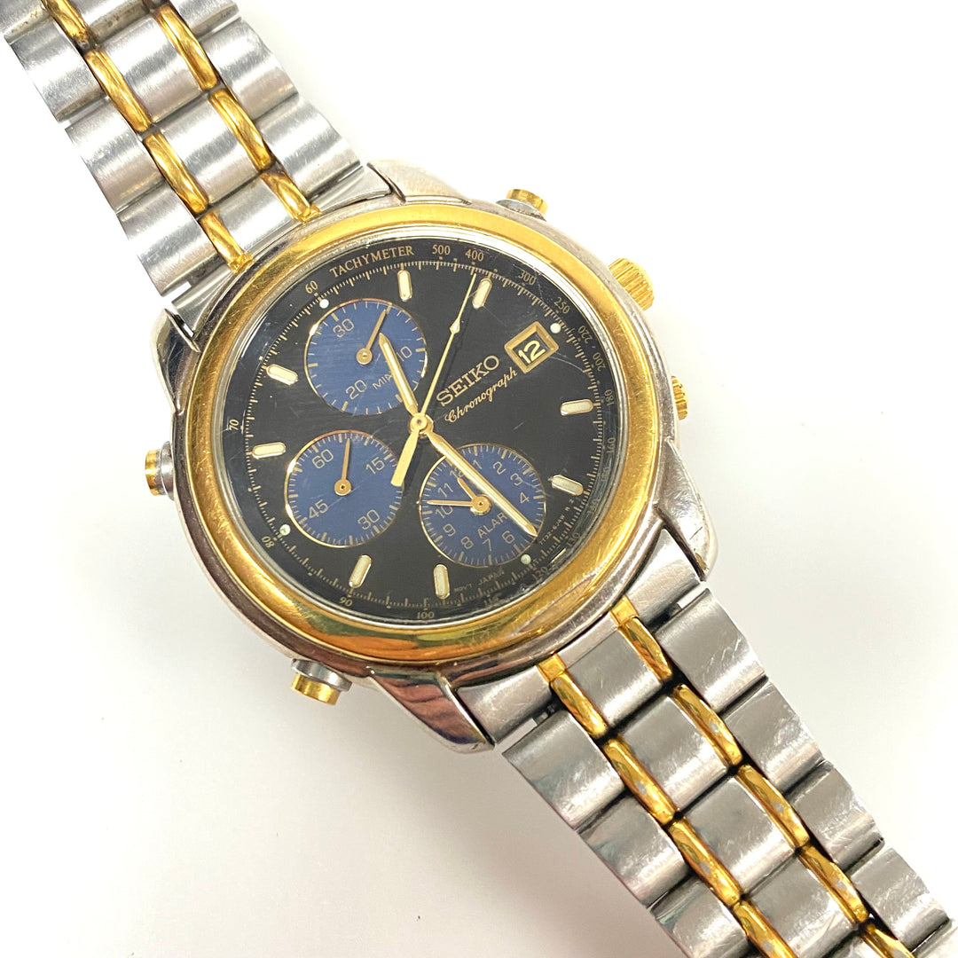 w098 vintage Seiko Chronograph Alarm Wrist Watch Japan Quartz Movement Stainless
