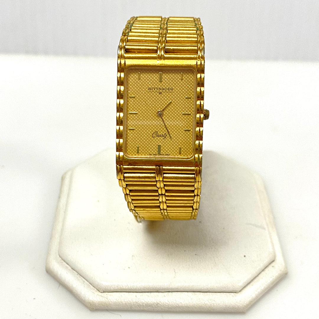 w099 Vintage Wittnauer Quartz Wrist Watch Swiss Quartz Tank-style Gold Tone Case