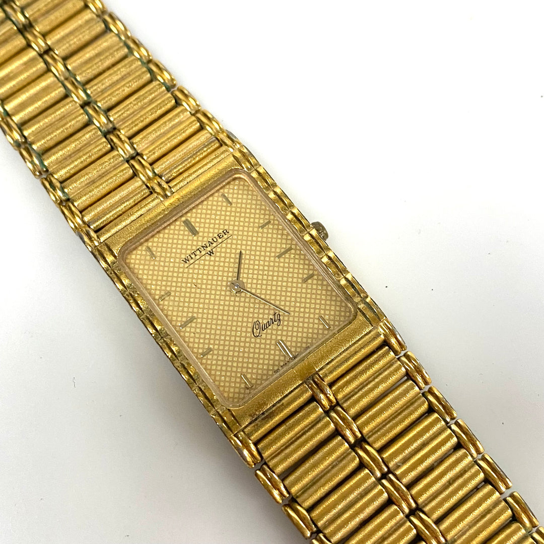 w099 Vintage Wittnauer Quartz Wrist Watch Swiss Quartz Tank-style Gold Tone Case