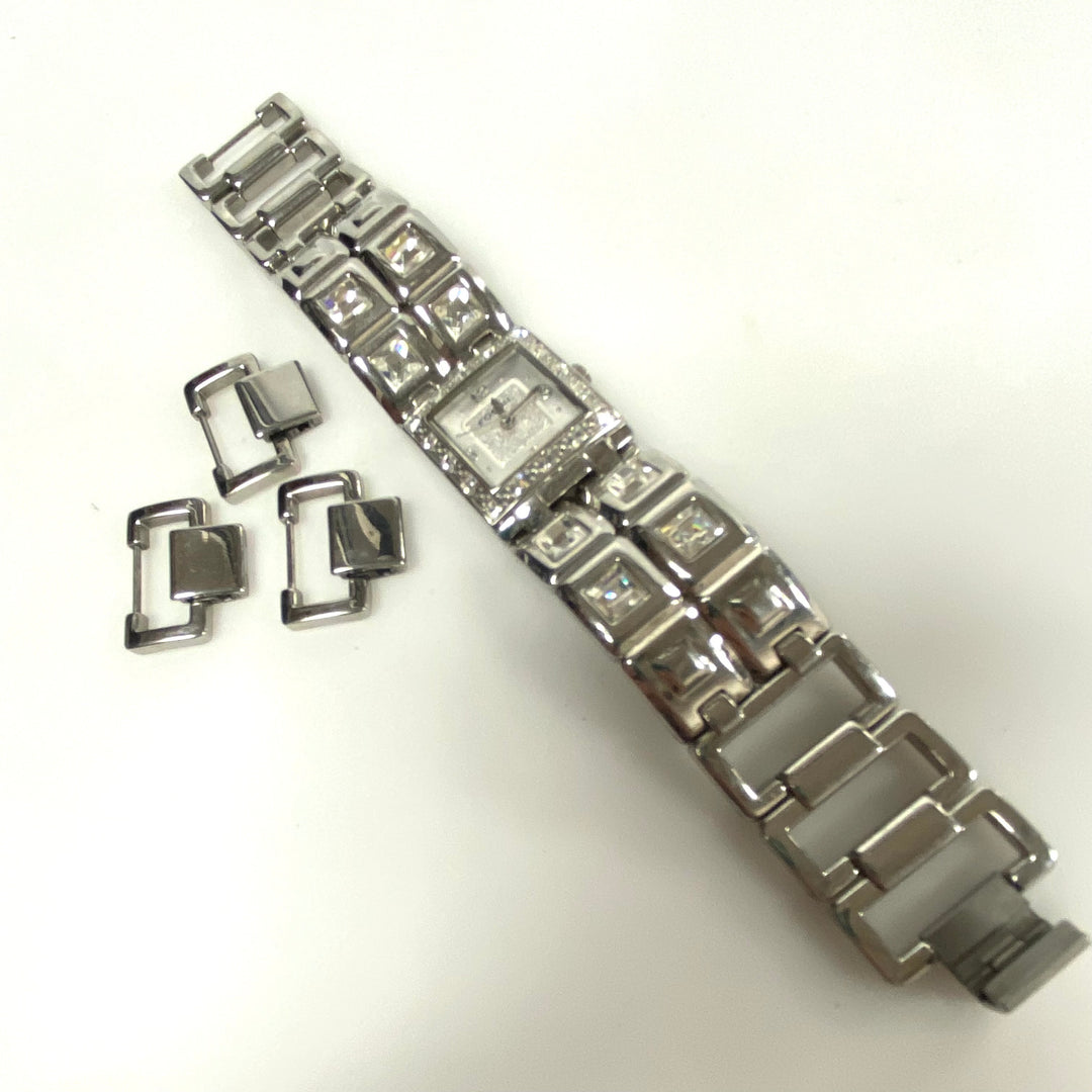 w103 Vintage Fossil F2 ES-1938 Women's Rhinestone Dress Wrist Watch Stainless Steel