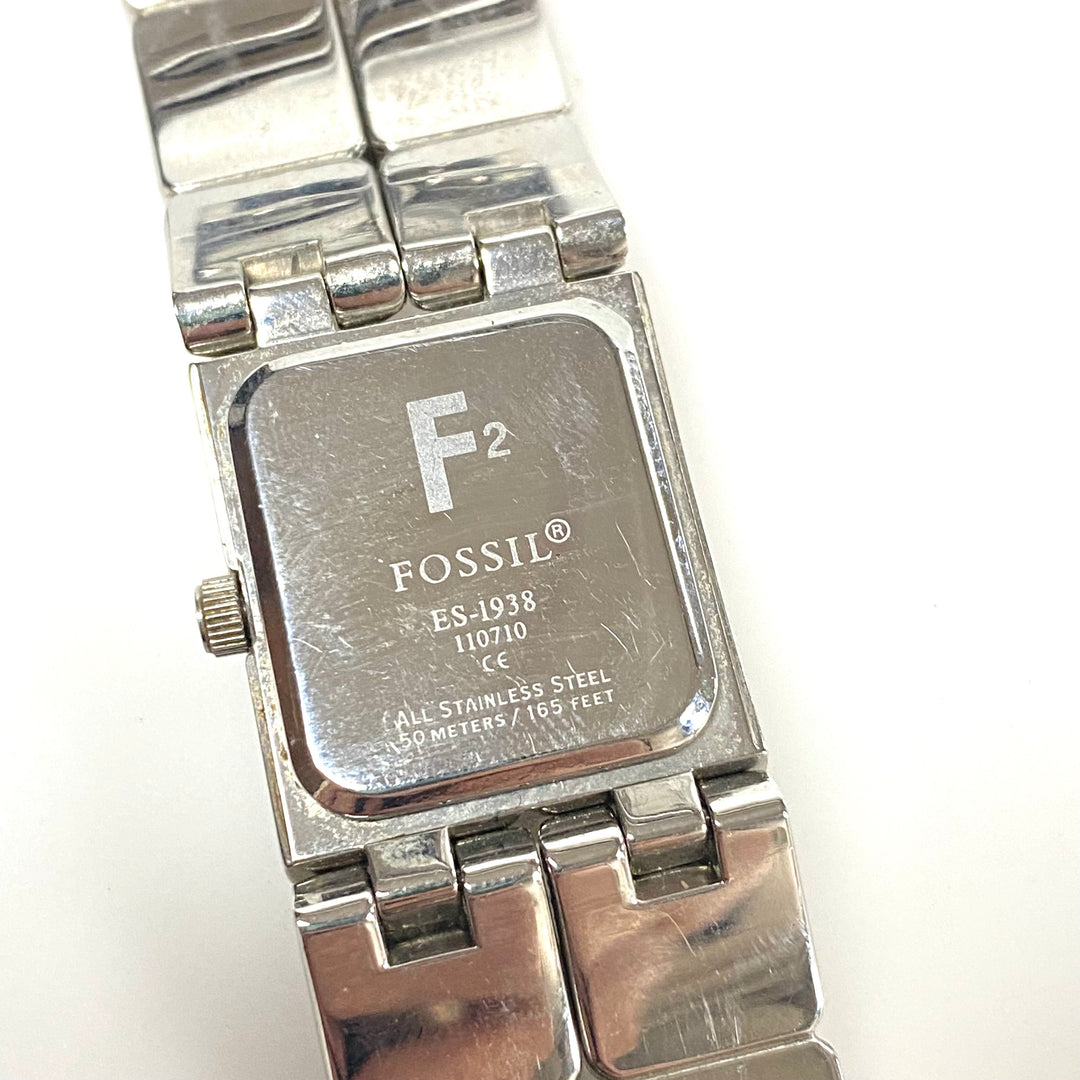 w103 Vintage Fossil F2 ES-1938 Women's Rhinestone Dress Wrist Watch Stainless Steel