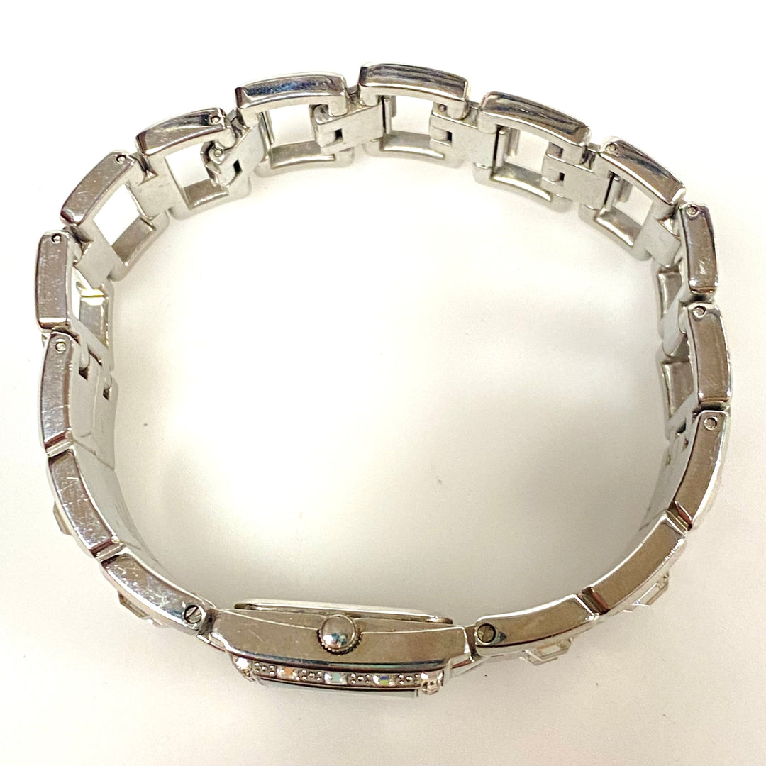 w103 Vintage Fossil F2 ES-1938 Women's Rhinestone Dress Wrist Watch Stainless Steel