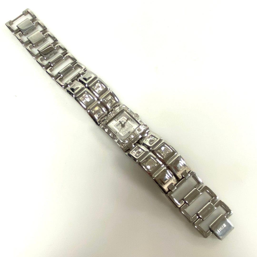 w103 Vintage Fossil F2 ES-1938 Women's Rhinestone Dress Wrist Watch Stainless Steel