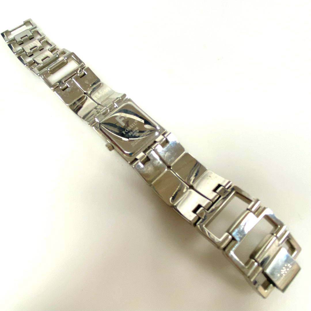 w103 Vintage Fossil F2 ES-1938 Women's Rhinestone Dress Wrist Watch Stainless Steel
