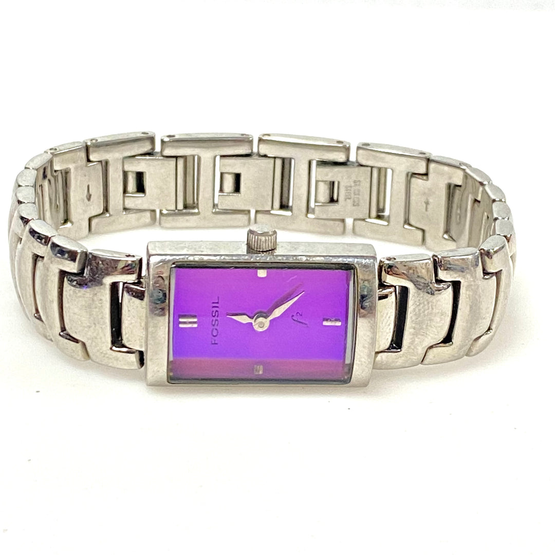 w106 Vintage Fossil F2 Stainless Model ES-9374 Convex Raised Crystal Wrist Watch