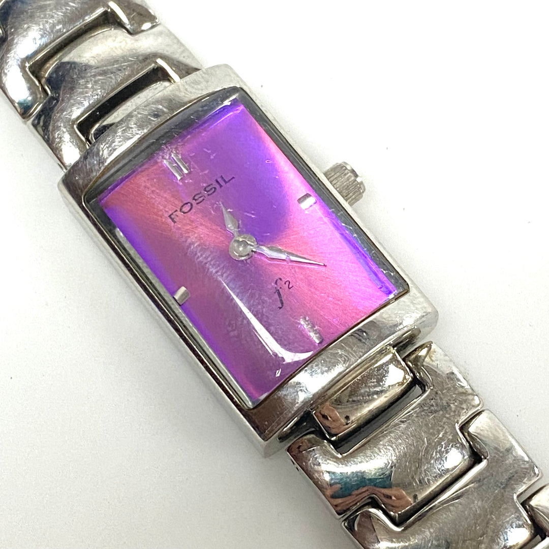 w106 Vintage Fossil F2 Stainless Model ES-9374 Convex Raised Crystal Wrist Watch