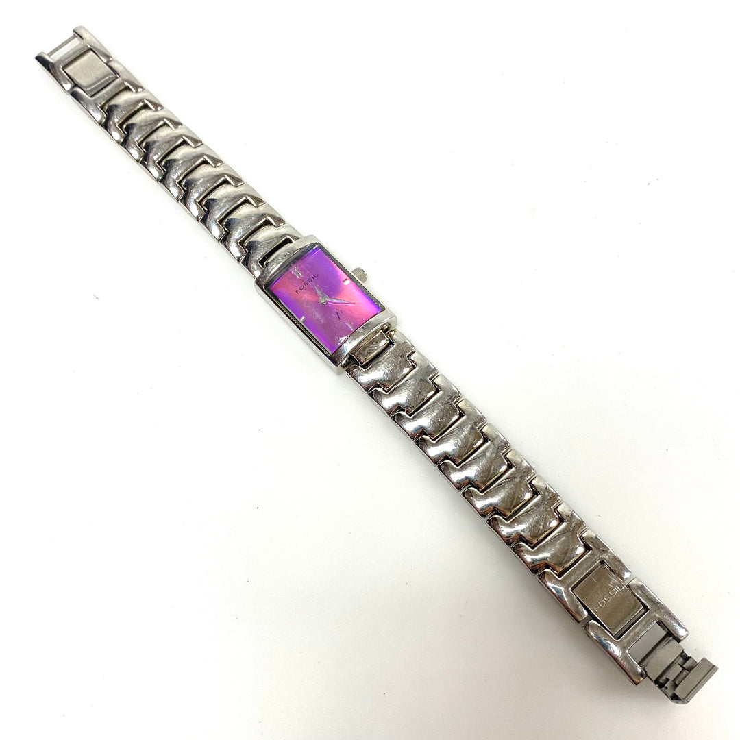 w106 Vintage Fossil F2 Stainless Model ES-9374 Convex Raised Crystal Wrist Watch
