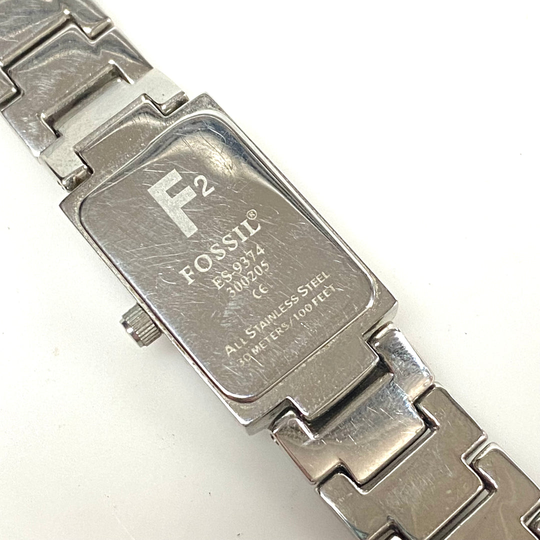 w106 Vintage Fossil F2 Stainless Model ES-9374 Convex Raised Crystal Wrist Watch