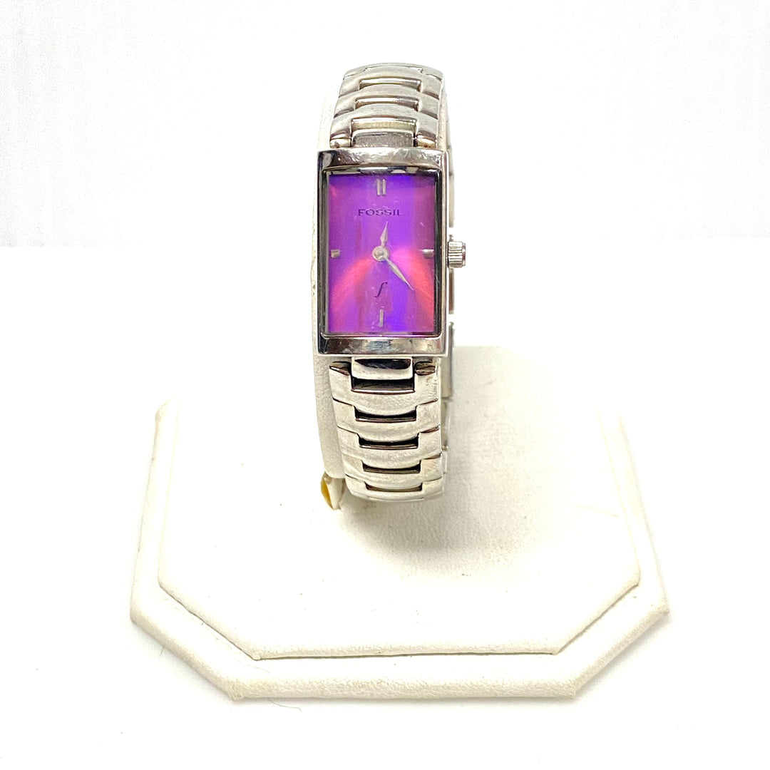 w106 Vintage Fossil F2 Stainless Model ES-9374 Convex Raised Crystal Wrist Watch