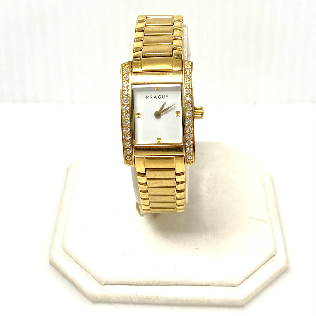 w111 Vintage Prague Crystal-accented Gold-tone Women's Tank-style Wrist Watch