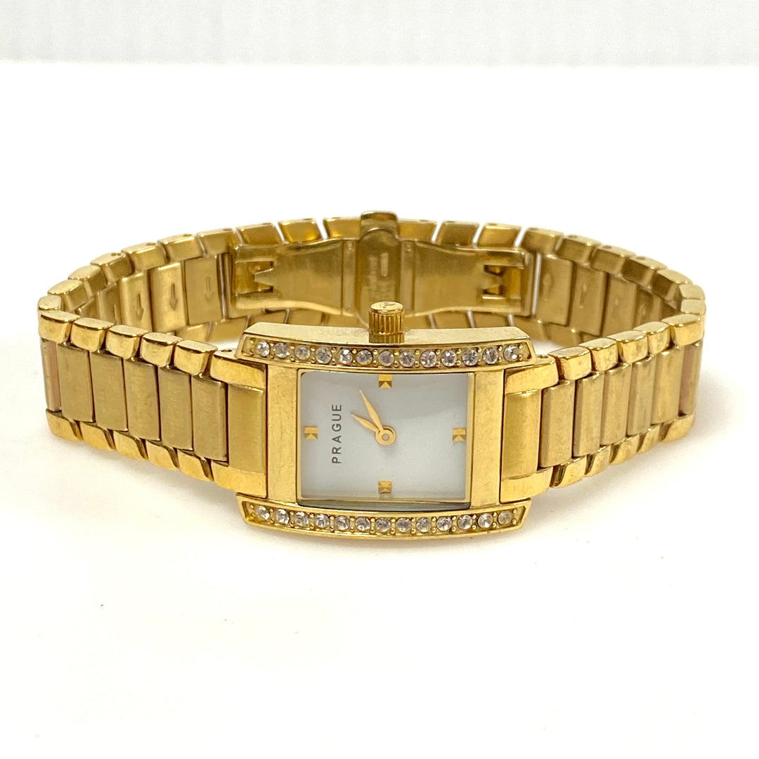 w111 Vintage Prague Crystal-accented Gold-tone Women's Tank-style Wrist Watch