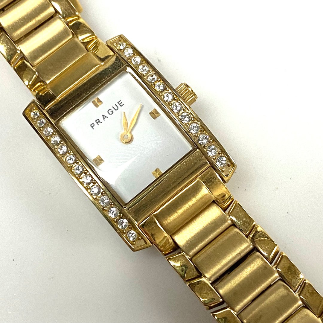 w111 Vintage Prague Crystal-accented Gold-tone Women's Tank-style Wrist Watch