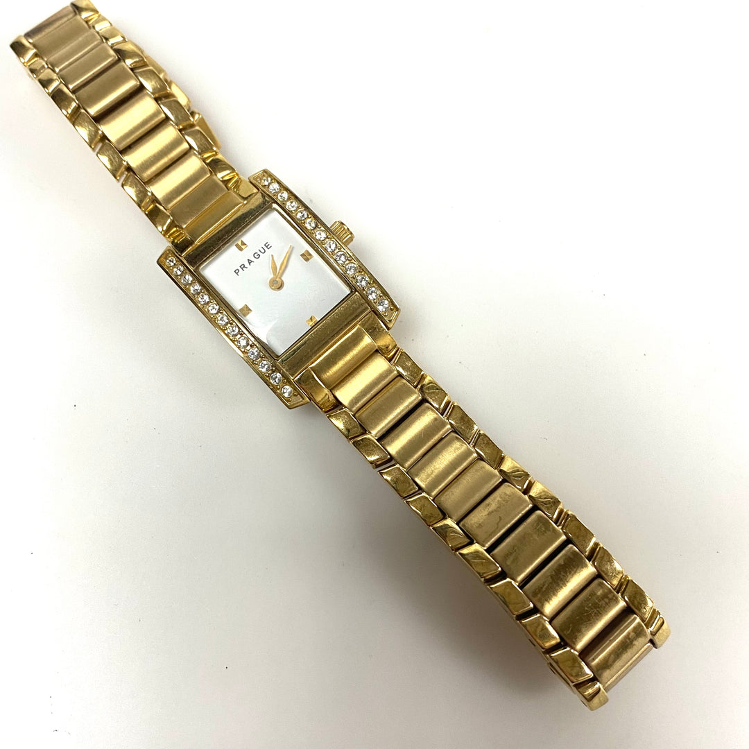 w111 Vintage Prague Crystal-accented Gold-tone Women's Tank-style Wrist Watch