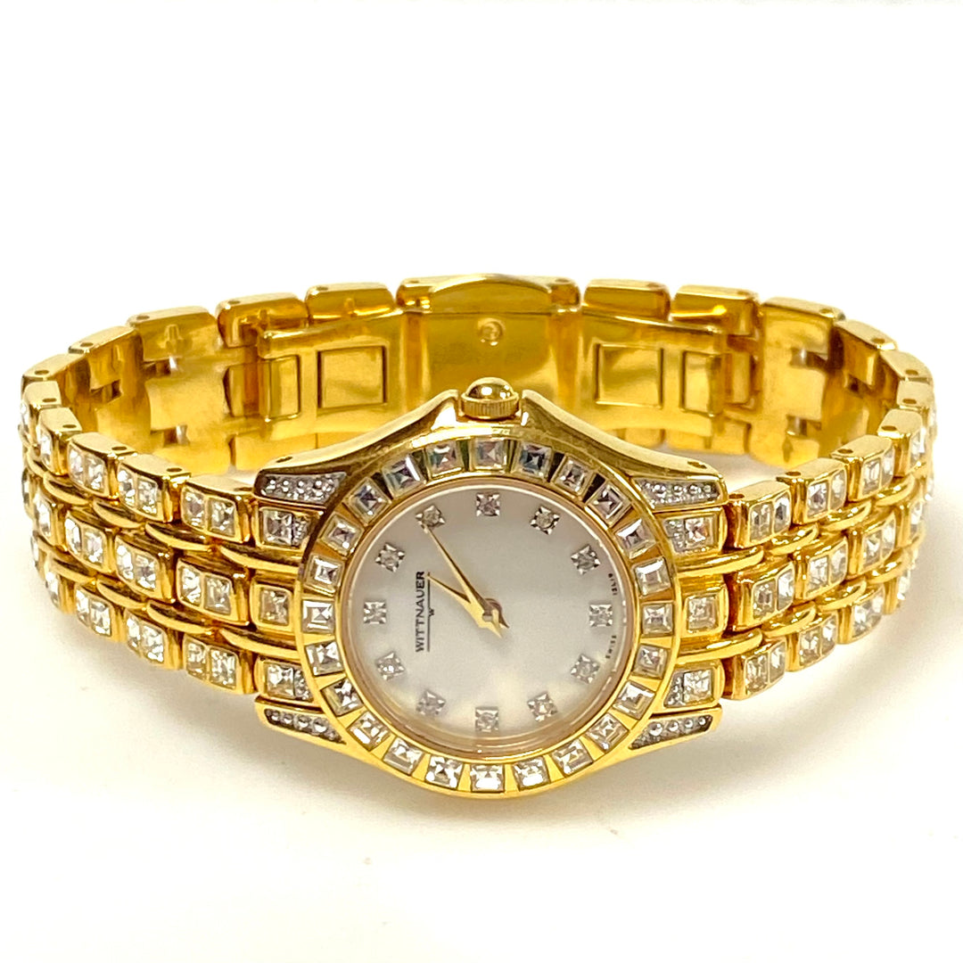 w112 Vintage Wittnauer Krystal Collection 12L19 Ladies' Swiss Wrist Watch Gold Plated Water Resistant