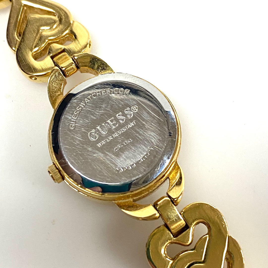 w115 Vintage-style Gold-tone GUESS Women's Jewelry Wrist Watch Heart Links Band