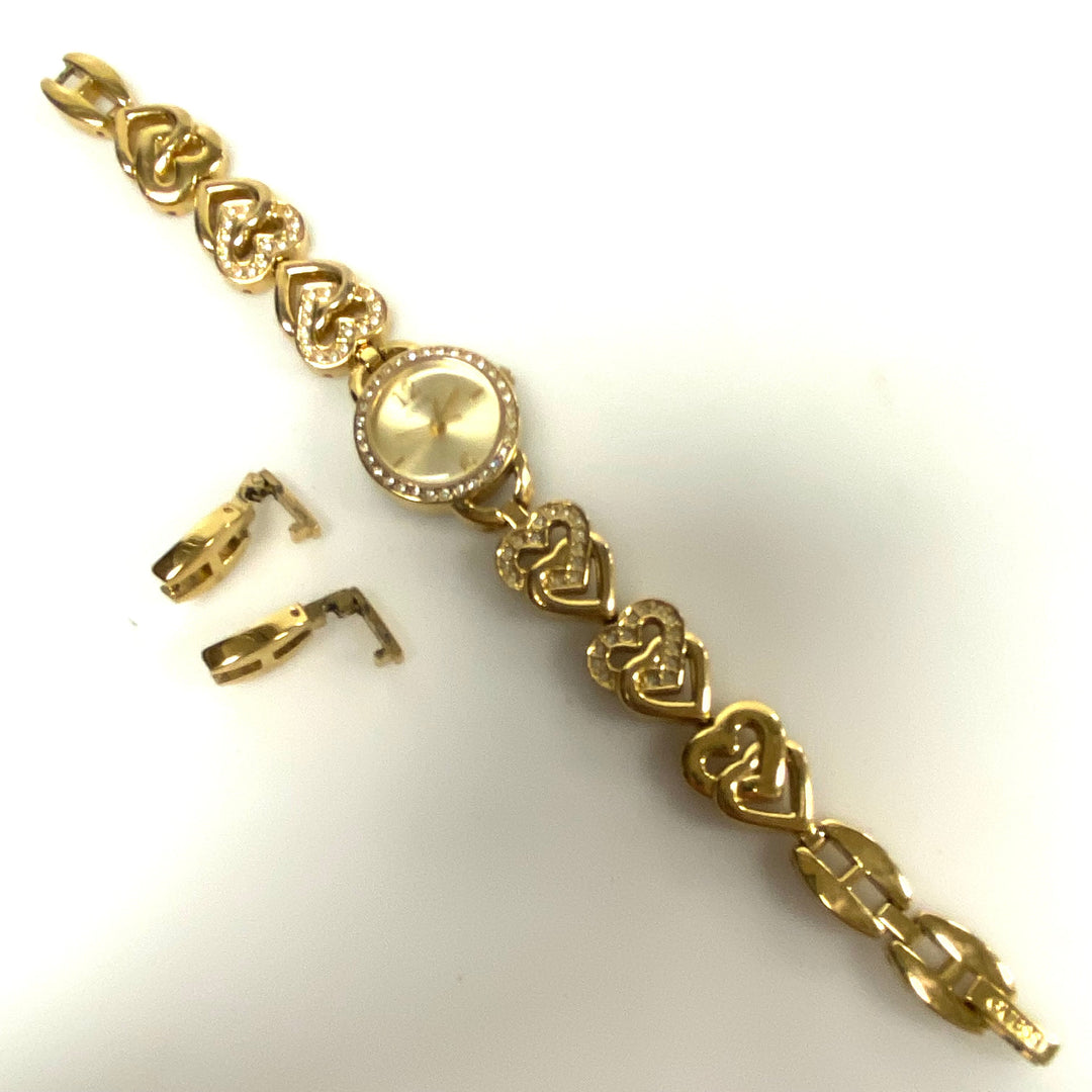 w115 Vintage-style Gold-tone GUESS Women's Jewelry Wrist Watch Heart Links Band
