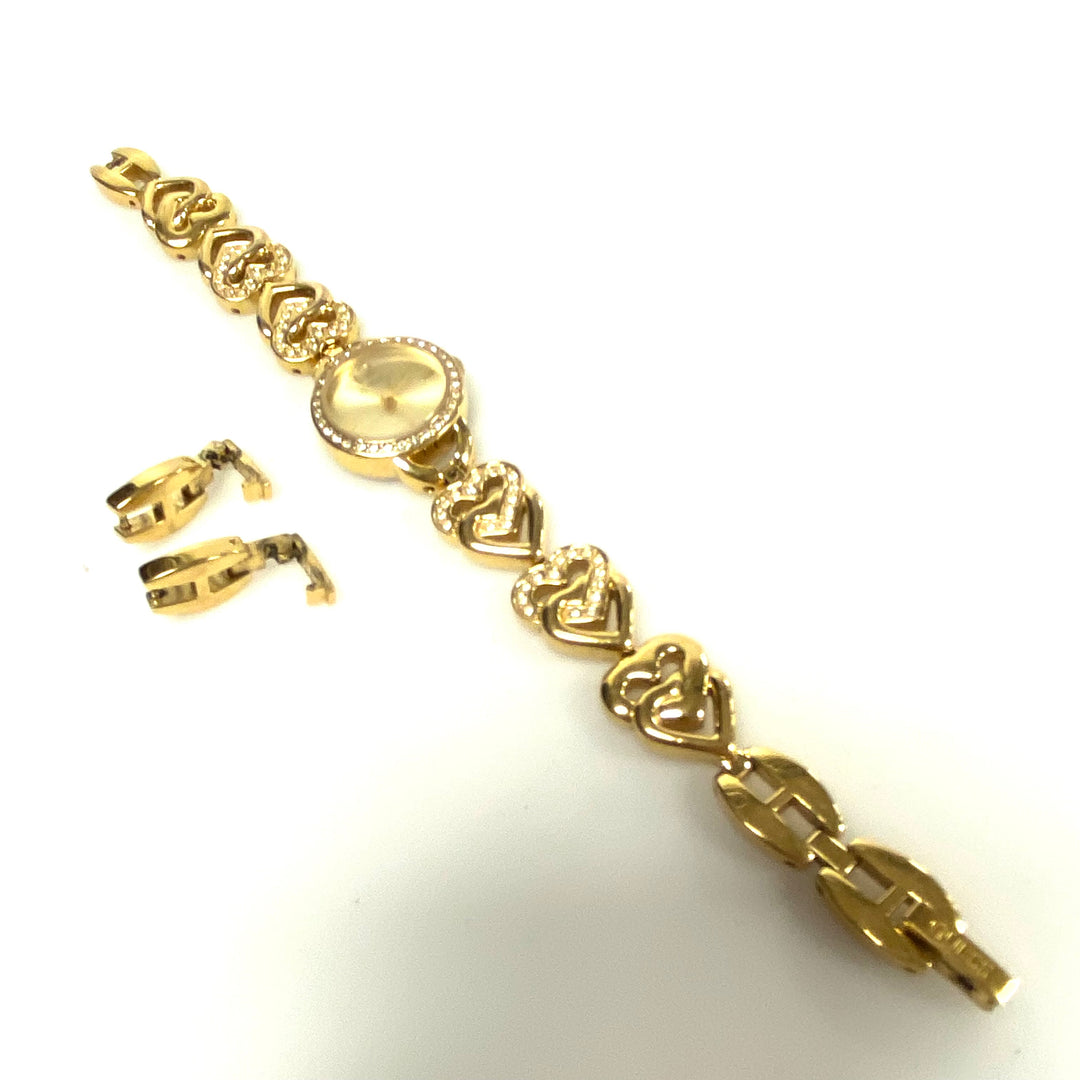 w115 Vintage-style Gold-tone GUESS Women's Jewelry Wrist Watch Heart Links Band