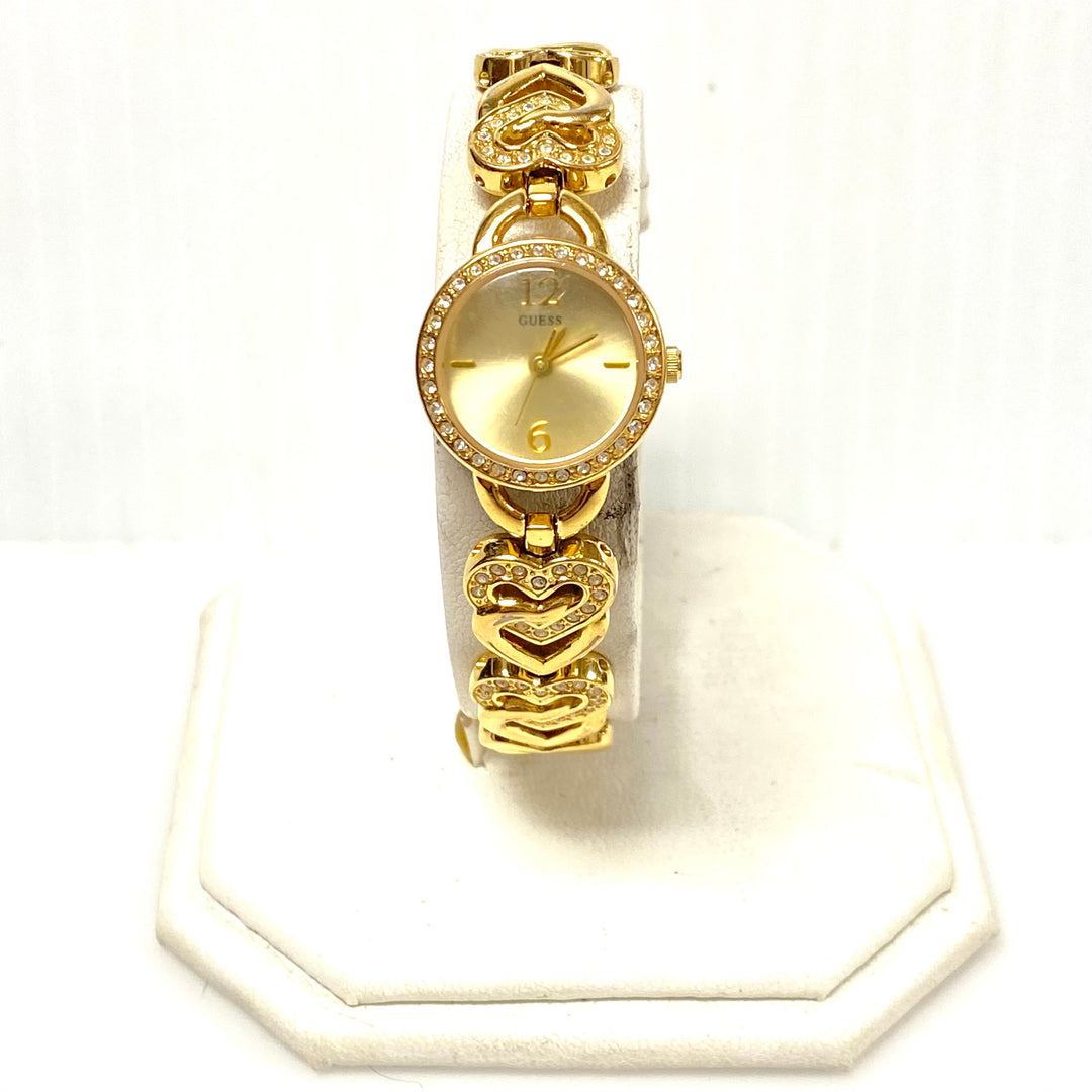 w115 Vintage-style Gold-tone GUESS Women's Jewelry Wrist Watch Heart Links Band