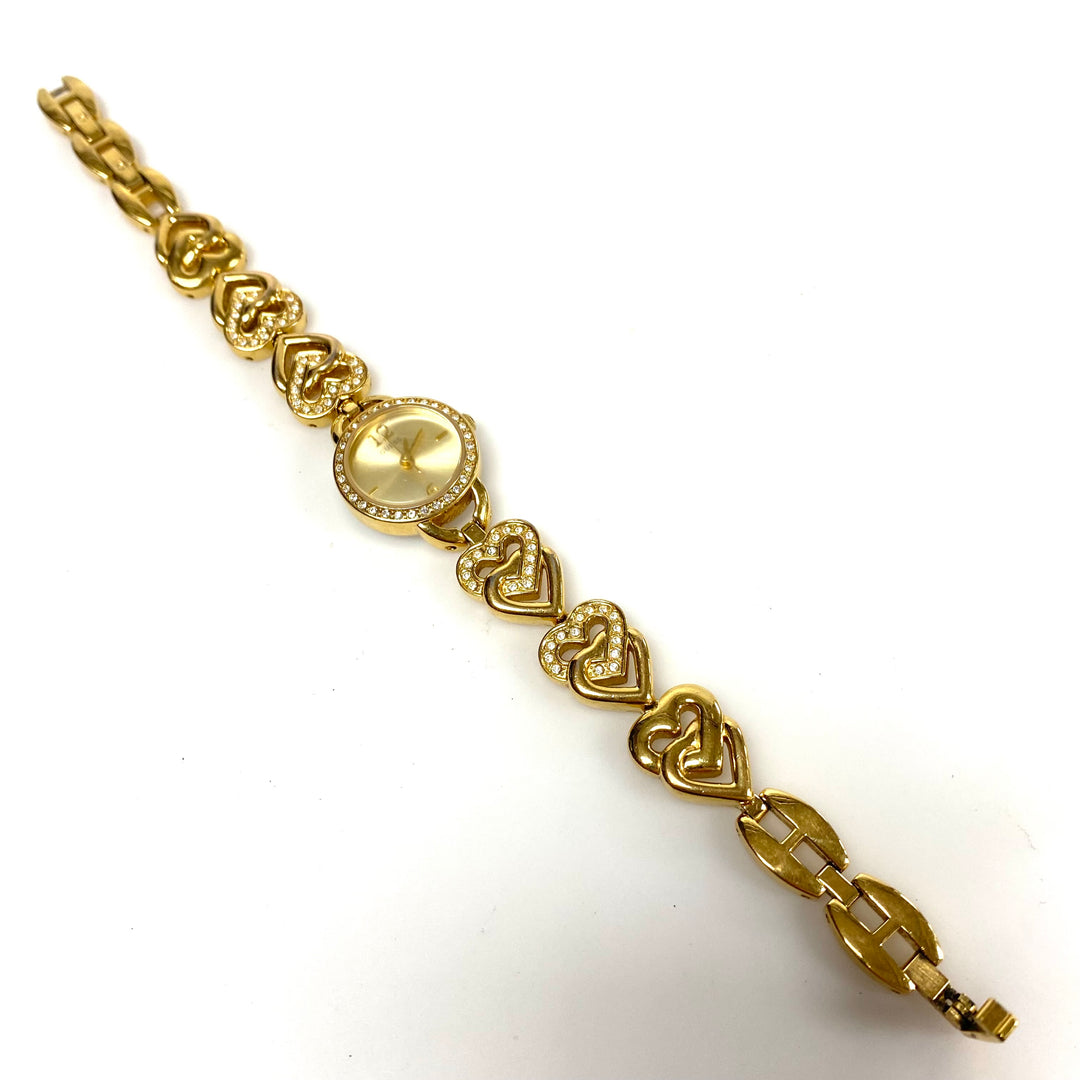 w115 Vintage-style Gold-tone GUESS Women's Jewelry Wrist Watch Heart Links Band