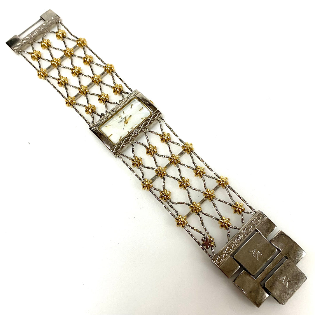 w117 Vintage Two-tone Anne Klein Women's Quartz Web-style Bracelet Wrist Watch