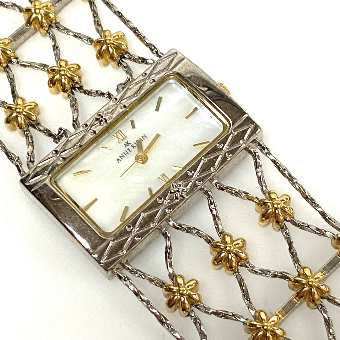 w117 Vintage Two-tone Anne Klein Women's Quartz Web-style Bracelet Wrist Watch