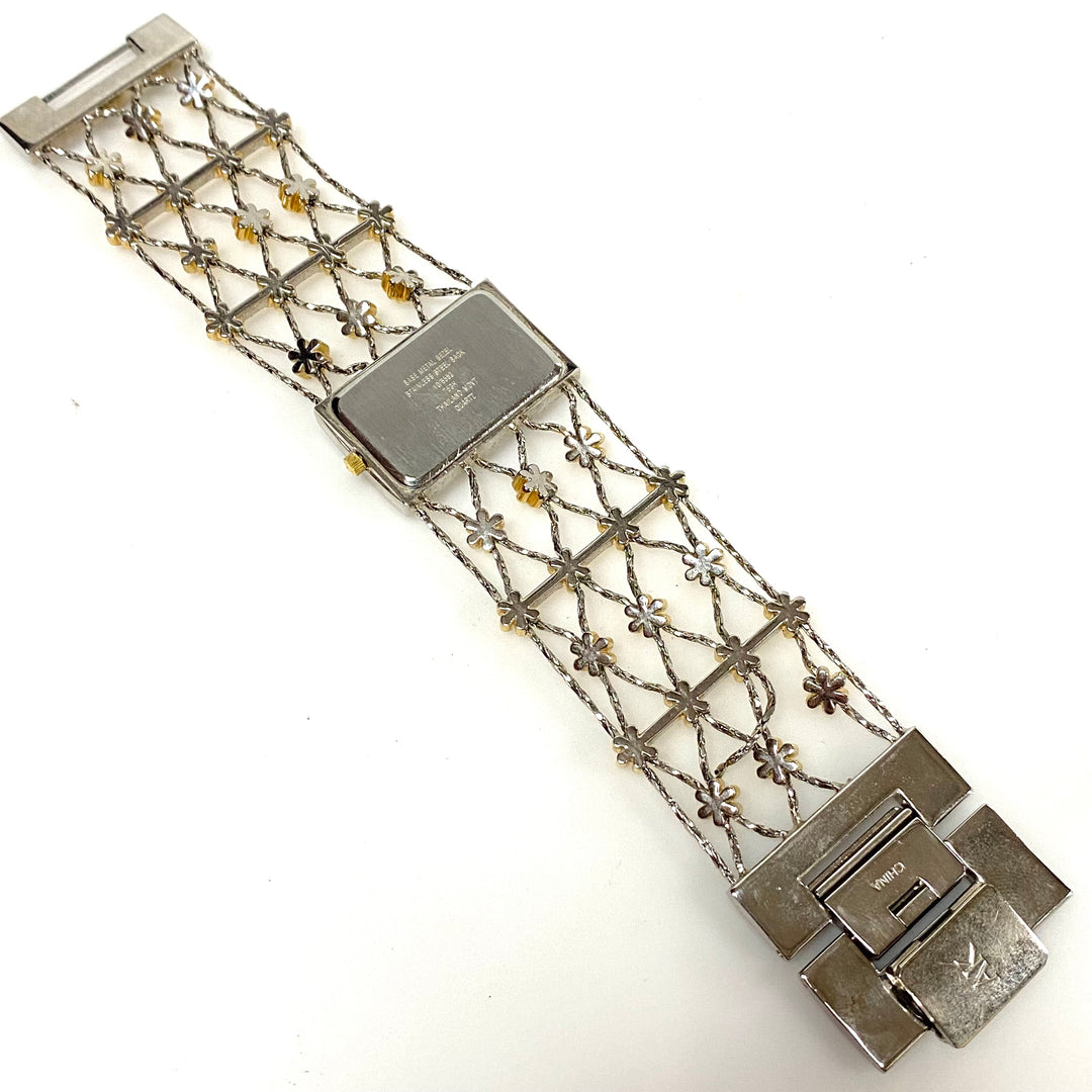 w117 Vintage Two-tone Anne Klein Women's Quartz Web-style Bracelet Wrist Watch