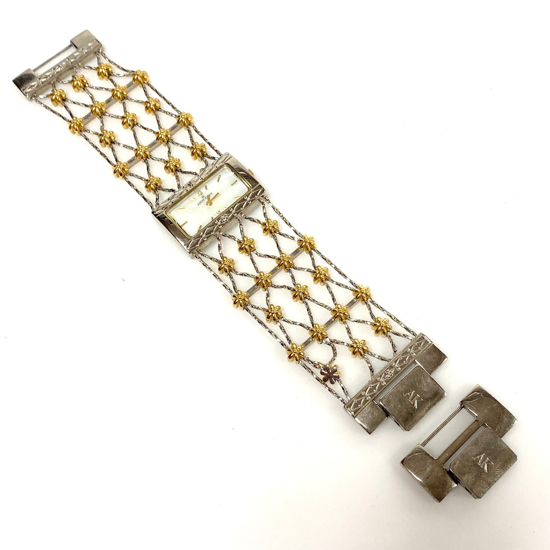 w117 Vintage Two-tone Anne Klein Women's Quartz Web-style Bracelet Wrist Watch