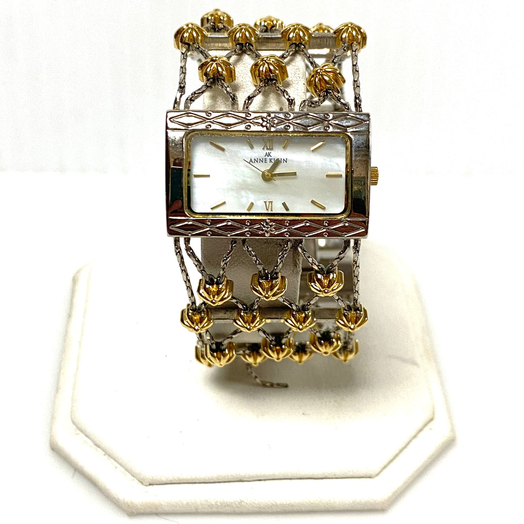 w117 Vintage Two-tone Anne Klein Women's Quartz Web-style Bracelet Wrist Watch